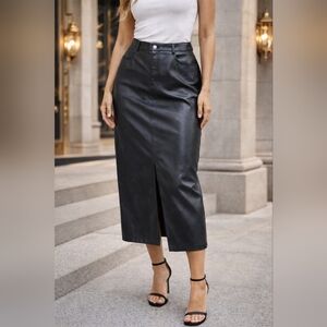 Dynamite Black Faux Leather Midi Pencil Skirt